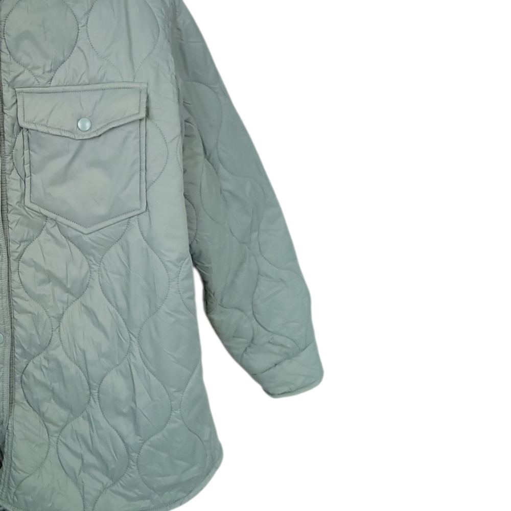 Bagatelle Collection Womens M Quilted Shacket Jacket Sage Green Snap Front - Picture 6 of 13